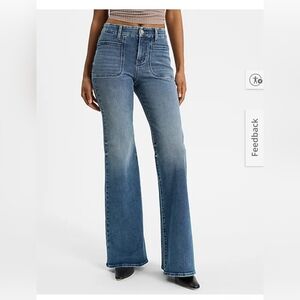 Express Women's Blue Flared JeansMid Rise Medium Wash FlexX '70 Size L Short